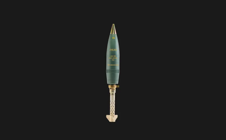 120 mm HE havan mühimmatı, yandan görünüm