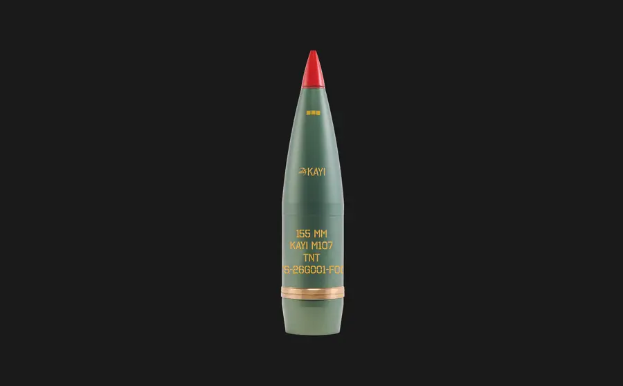 155 mm M107 HE topçu mühimmatı, yandan görünüm