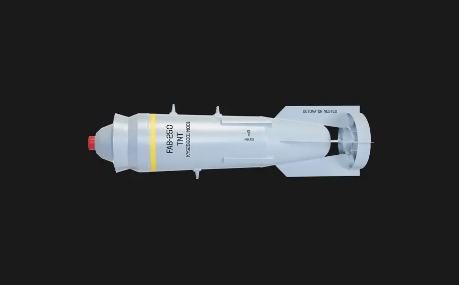 FAB-250 uçak bombası, yandan görünüm